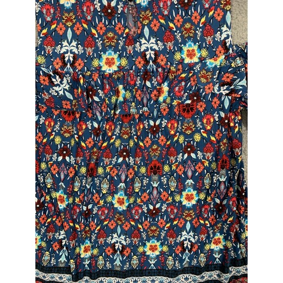 Women's Small (S) Fever Cold Shoulder Colorful Floral Blue Orange Red Blouse Top - Picture 4 of 16